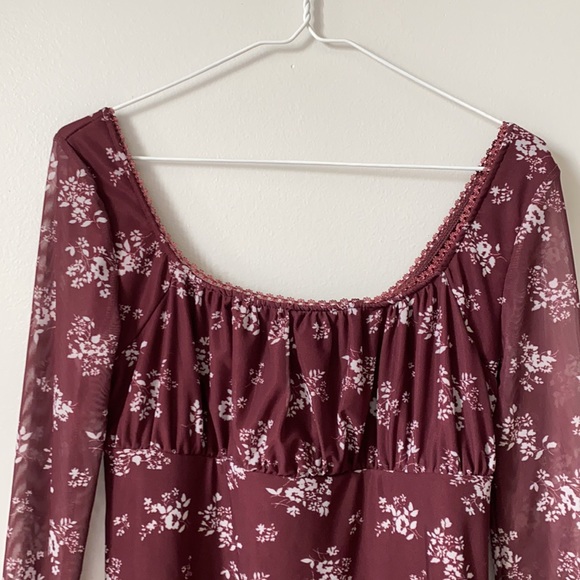 Medium Burgandy Square Neck Mini Dress - Picture 2 of 4